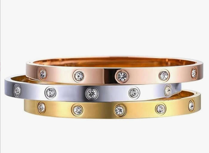 Magnificent Silver Plated Stainless Steel Love Bangle with Stone Inlays