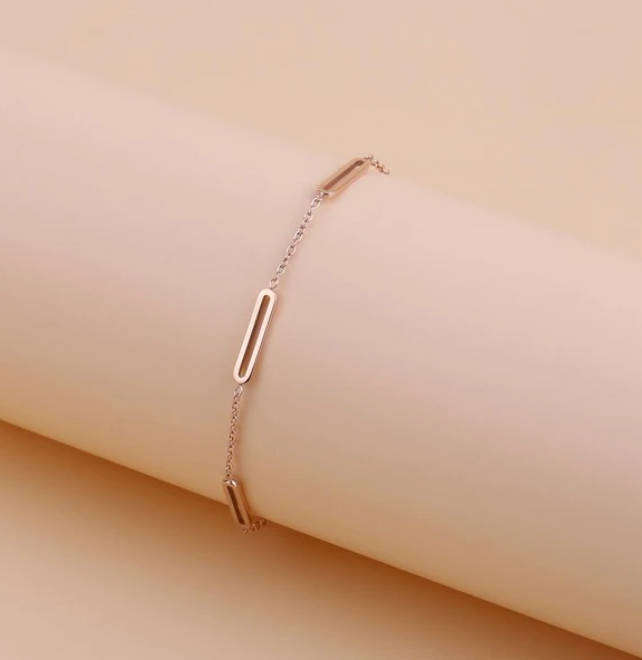 Elegant Rose Gold Plated Geometric Stainless Steel Bracelet in Jewellery Gift Box
