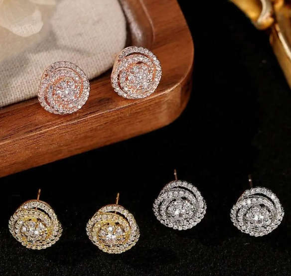 Sparkling Rose Shape Rose Gold Colour Stainless Steel Rhinestone Earrings