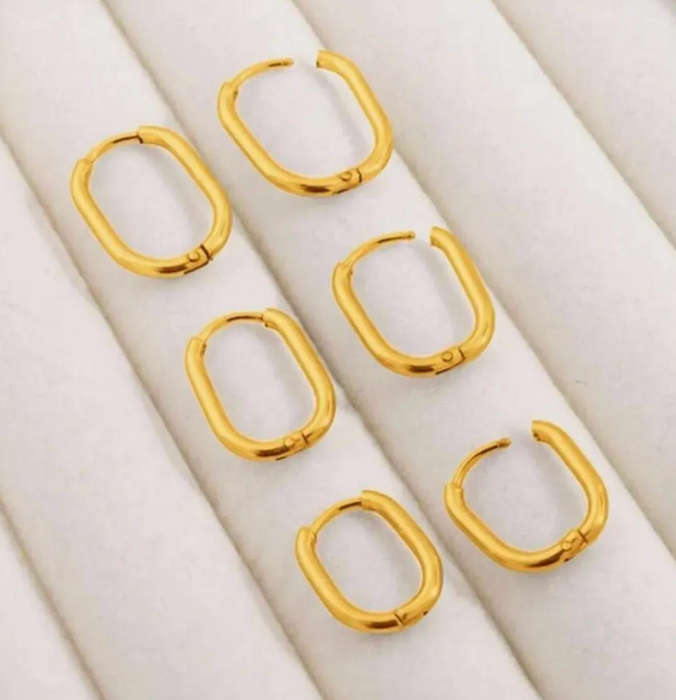 Waterproof Hypoallergenic Gold Plated Oval Hoop Earring Set for Women (3 Pairs)