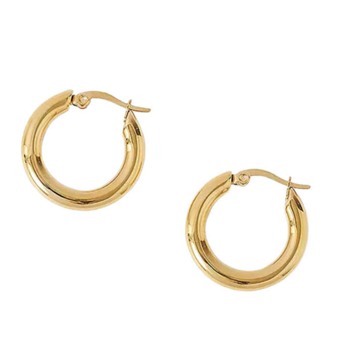 Gold Plated 20mm Small Chunky Hoop Earrings  Waterproof Stainless Steel Huggie Hoops for Women