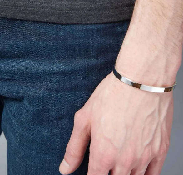 Mens Silver Plated Stainless Steel Non Tarnish Bangle