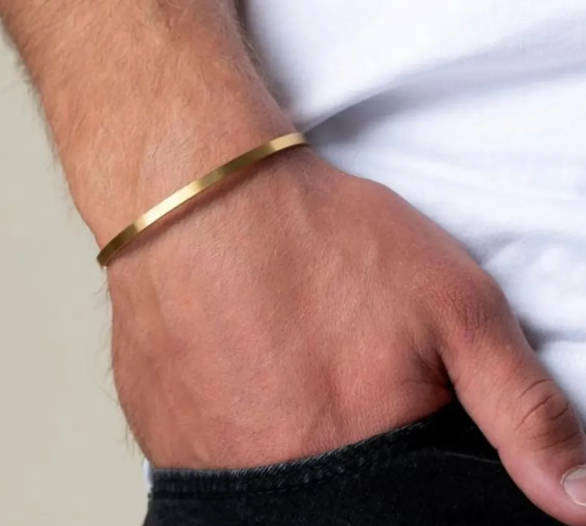 Mens Gold Plated Stainless Steel Non Tarnish Bangle