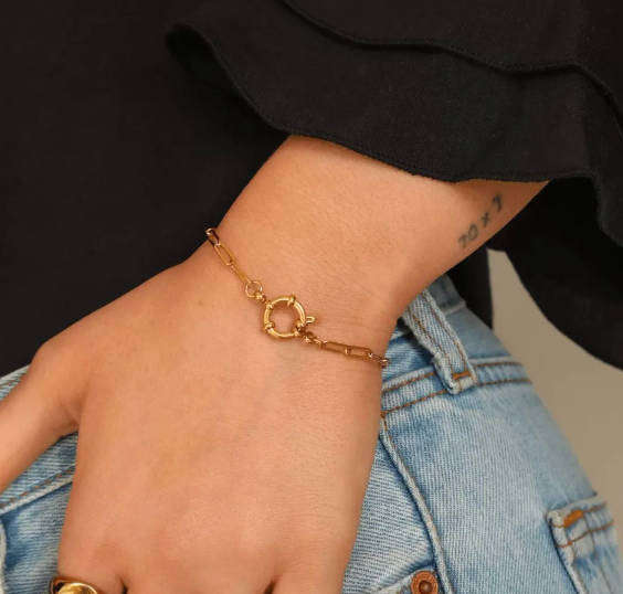 18k Gold Plated Paperclip Chain Toggle Clasp Bracelet