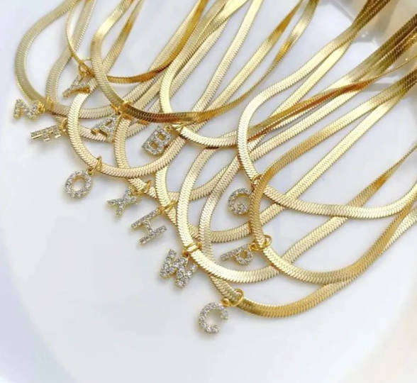Gold Colour Stainless Steel Charm Snake / Herringbone Pendant Necklace in Jewellery Gift Box
