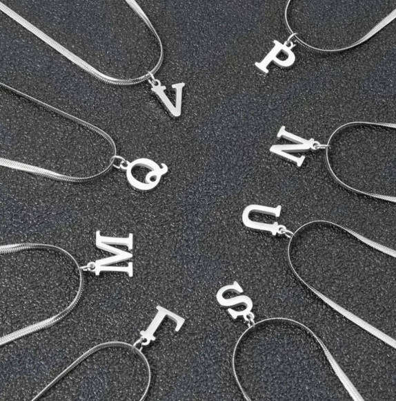 Silver Initial / Letter on 3mm Wide herringbone Chain