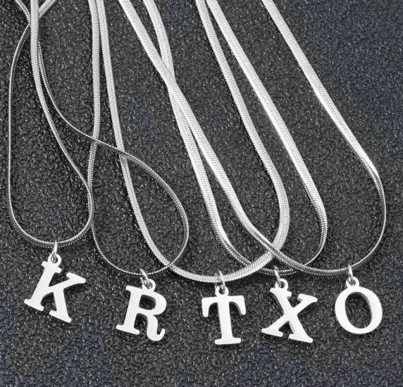 Silver Initial / Letter on 3mm Wide herringbone Chain