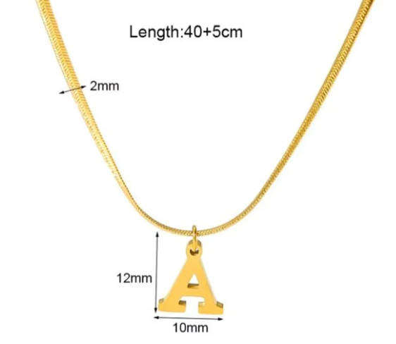 Initial / Letter on 2mm Wide Gold Plated Herringbone Chain Necklace