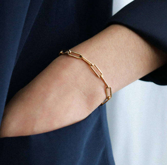 Gold Plated Paperclip Rectangle Link Stainless Steel Bracelet