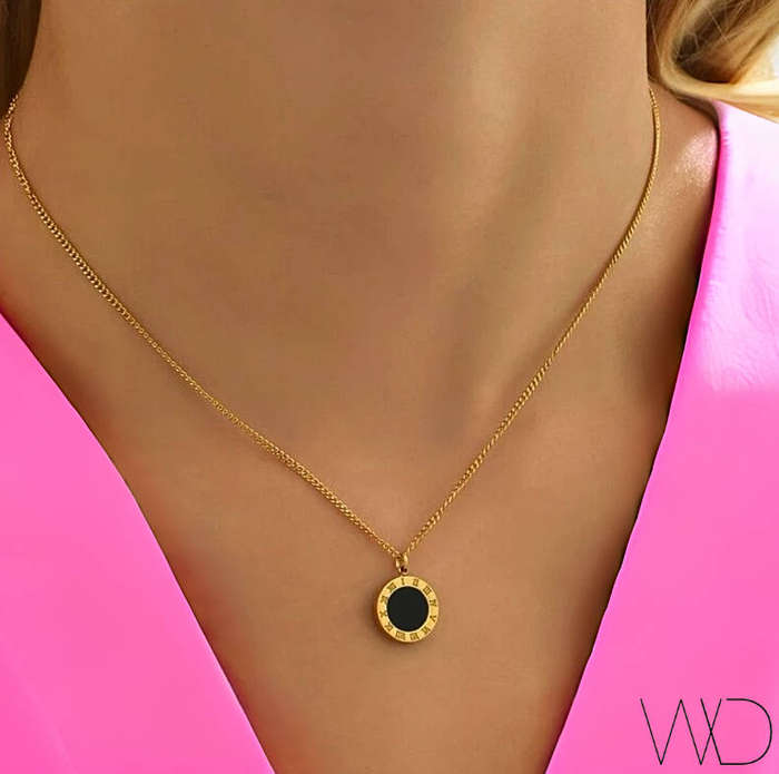 Roman Numerical Gold Stainless Steel Pendant Necklace