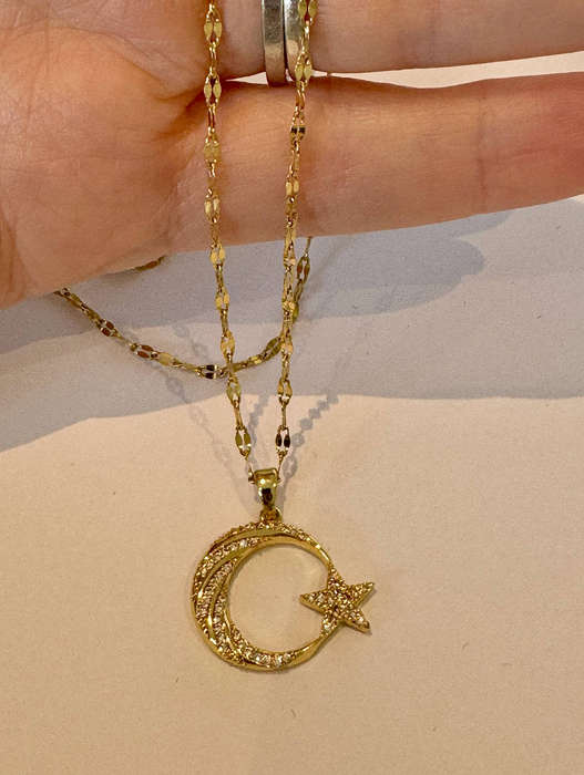 Gold Plated Statement Crescent Moon Zircon Necklace