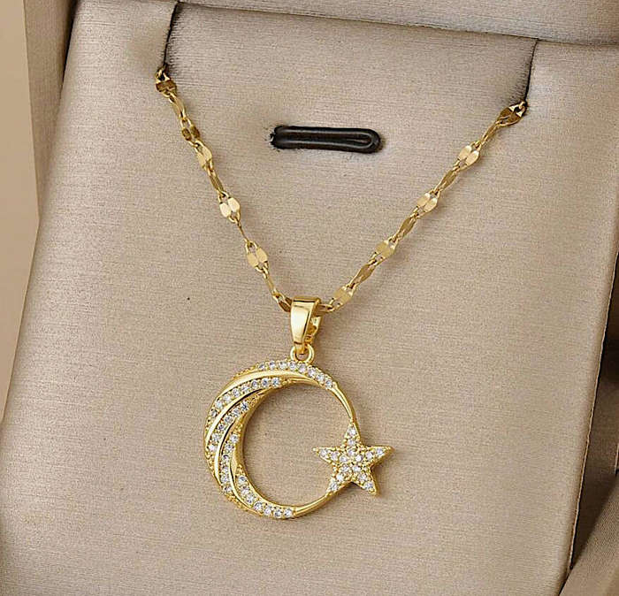 Gold Plated Statement Crescent Moon Zircon Necklace