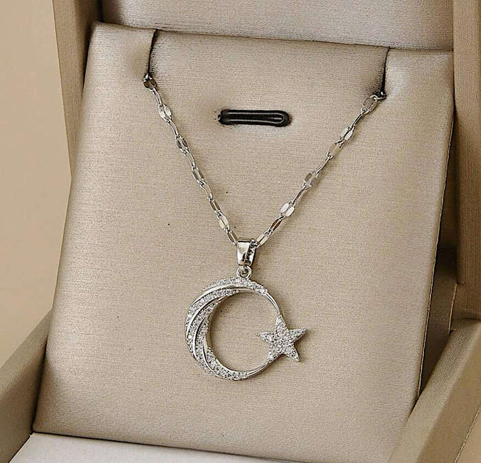 Silver Plated Statement Crescent Moon Zircon Necklace