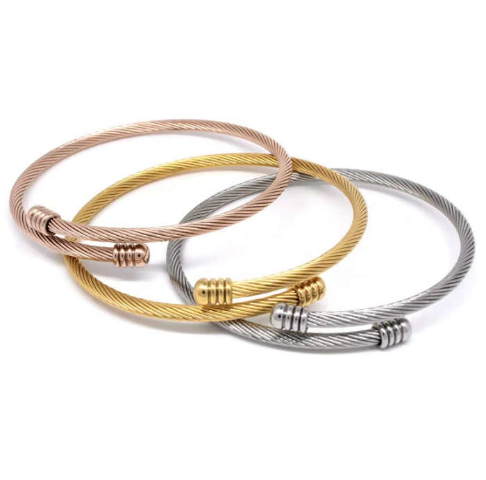 Set of 3 Stainless Steel Twist Cuff Wrap Bangles  Rose, Gold and Silver Elegance in a Gift Box