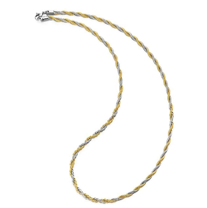 3mm Elegant Dual Tone Diamond Cut Rope Chain Twist Stainless Steel Necklace - 45cm length