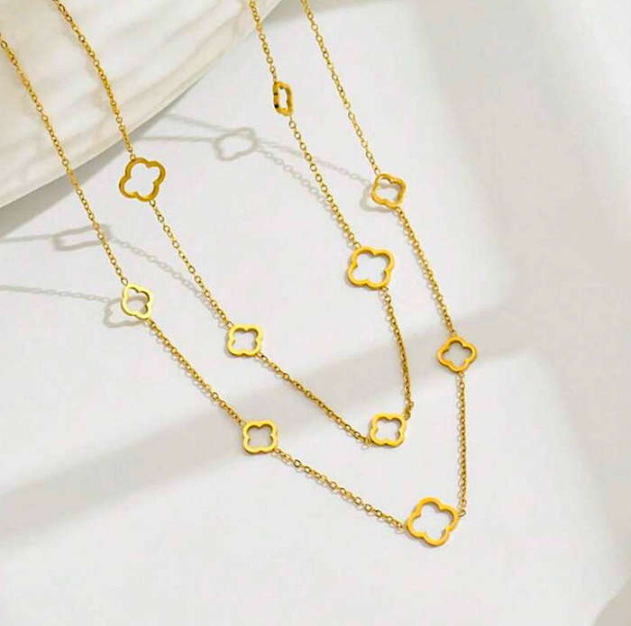 Gold Plated Stainless Steel Two-Tier Clover Necklace in Jewellery Gift Box