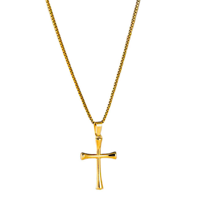 Minimalist Gold Plated Stainless Steel Cross Chain Necklace in Velvet Jewellery Gift Box