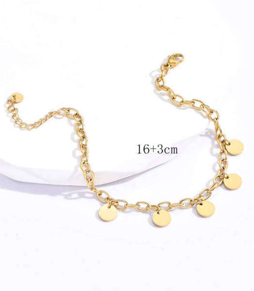 Gold Colour Disc Charm Stainless Steel Bracelet