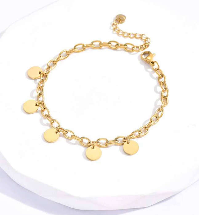 Gold Colour Disc Charm Stainless Steel Bracelet