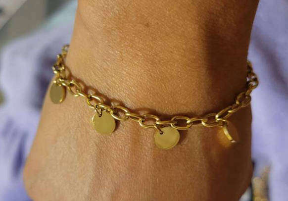 Gold Colour Disc Charm Stainless Steel Bracelet
