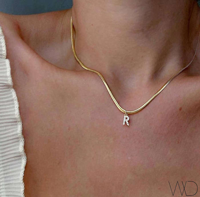 Gold Colour Stainless Steel Charm Snake / Herringbone Pendant Necklace in Jewellery Gift Box