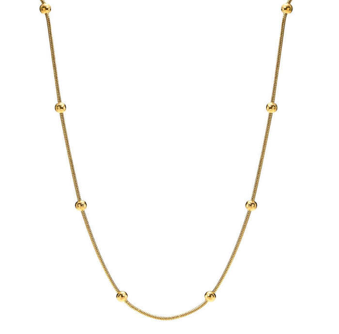 18k Gold Plated Bohemian Round Beaded Satellite Stainless Steel Necklace