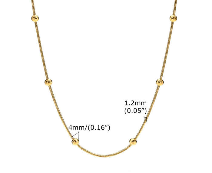 18k Gold Plated Bohemian Round Beaded Satellite Stainless Steel Necklace