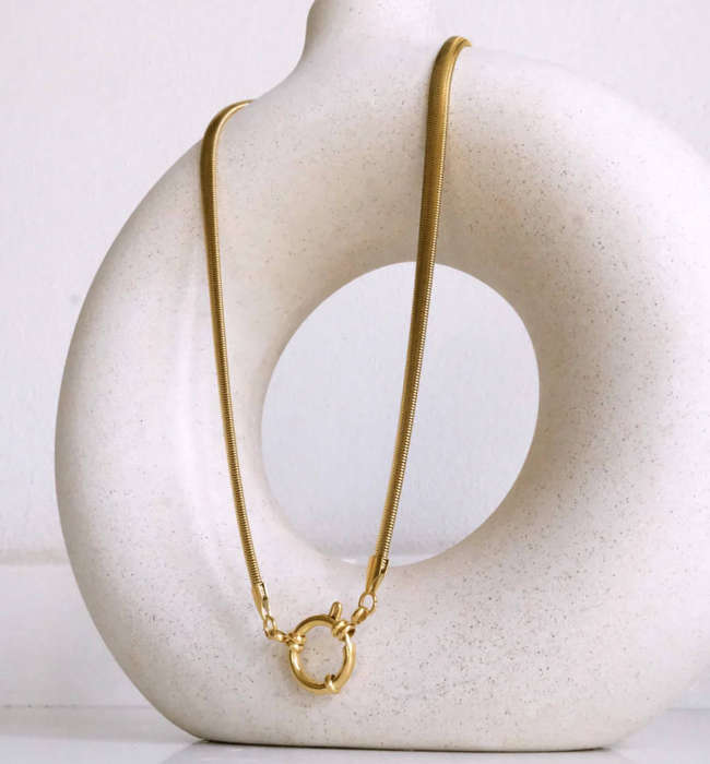 18k Gold Plated Toggle Clasp Herringbone Snake Necklace