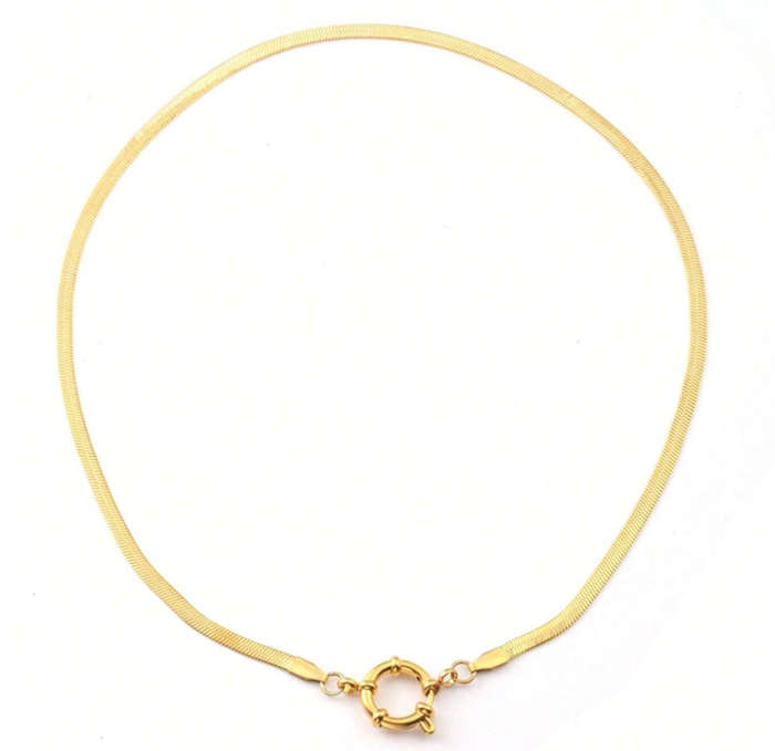 18k Gold Plated Toggle Clasp Herringbone Snake Necklace