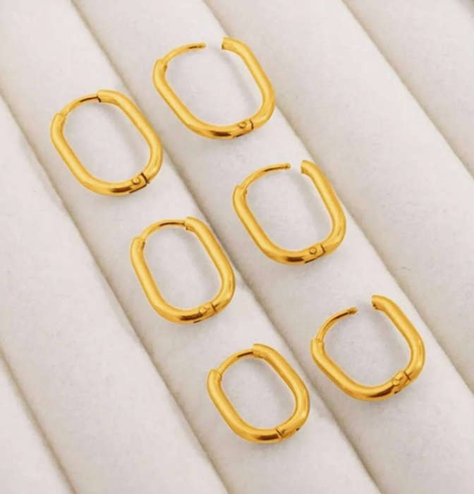 Set of 3 Gold Plated Stainless Steel CZ Earrings