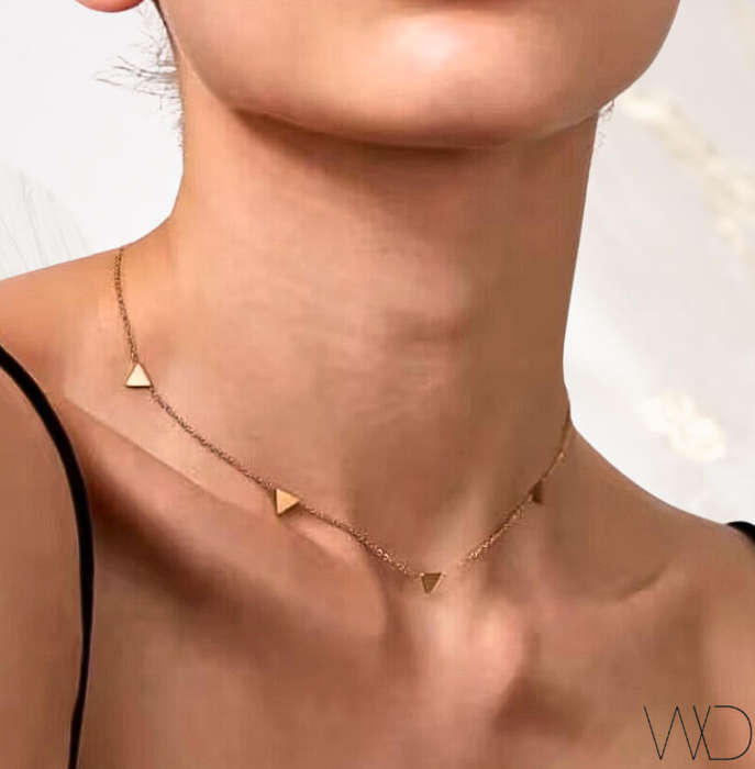 18K Rose Gold Plated Stainless Steel Geometric Triangle Choker Necklace
