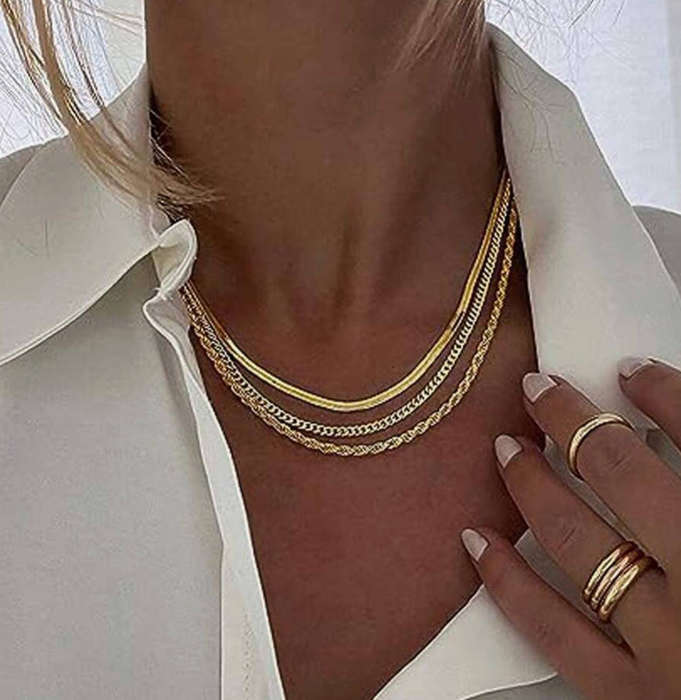 Set of 3 Gold Plated Stainless Steel Non Tarnish Necklaces in High Quality Velvet Jewellery Gift Box