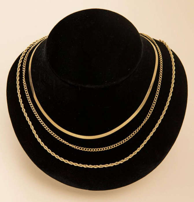 Set of 3 Gold Plated Stainless Steel Non Tarnish Necklaces in High Quality Velvet Jewellery Gift Box