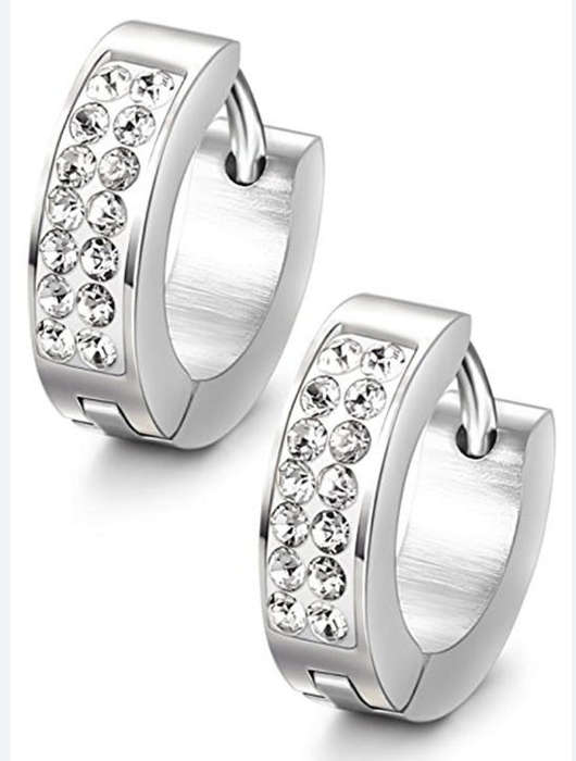 Set of 3 Silver Plated Stainless Steel CZ Earrings