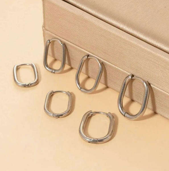Set of 3 Silver Plated Stainless Steel CZ Earrings
