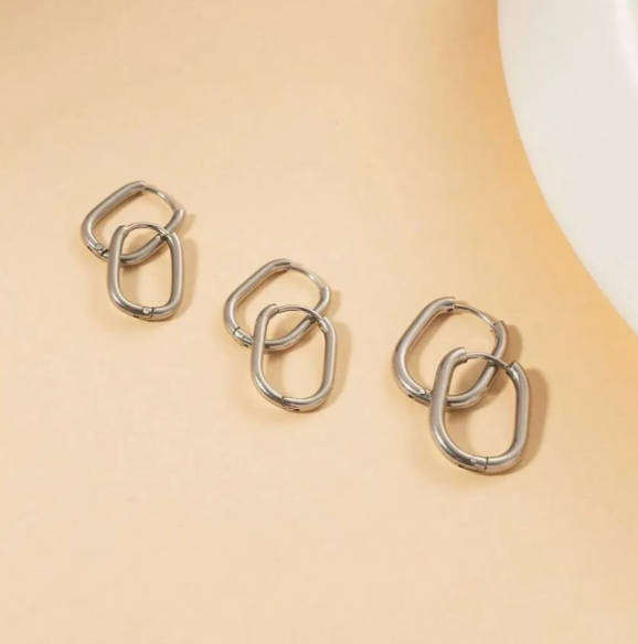 Set of 3 Silver Plated Stainless Steel CZ Earrings