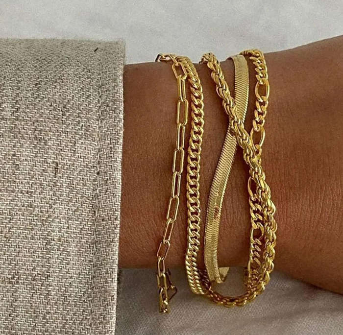 Set of 5 Gold Plated Stainless Steel Stacking Bracelets