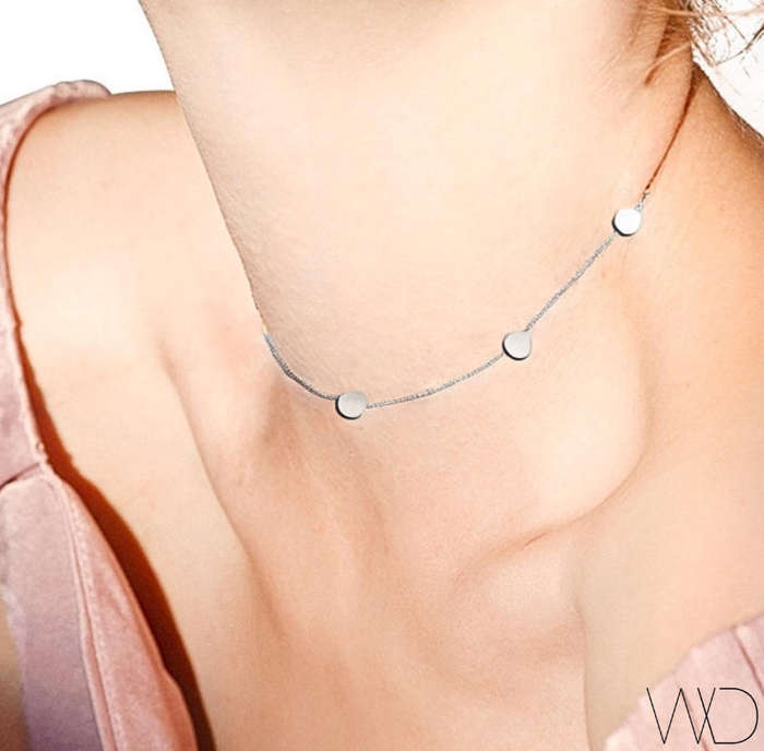 Silver Plated Stainless Steel Geometric Circle Choker Necklace