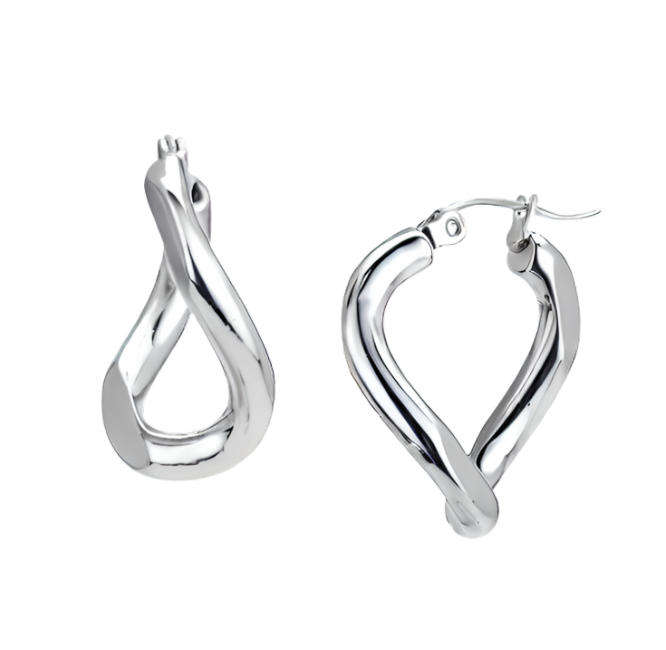 Silver Plated Stainless Steel Geometric Twist Earrings in Jewellery Gift Box