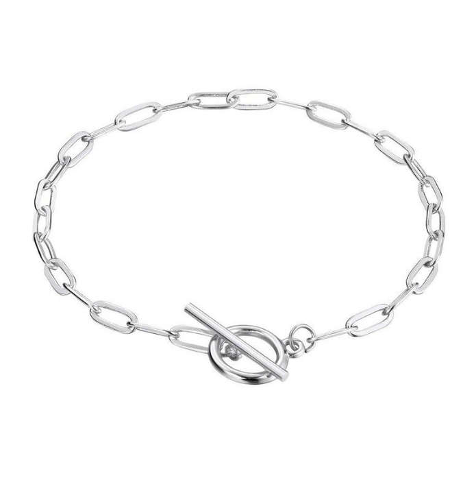 Waterproof Silver Plated T-Bar Paperclip Bracelet - Hypoallergenic Stainless Steel