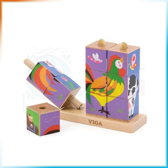 VIGA Stacking Cube Puzzle Farm Animals [50833]