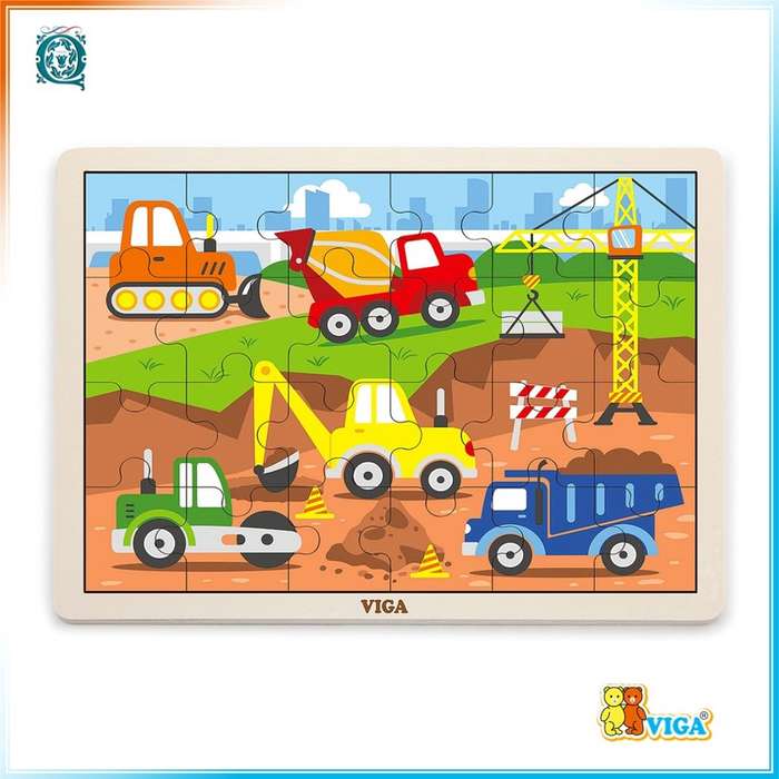 VIGA Wooden Puzzle Construction Vehicles 24pc [51463]
