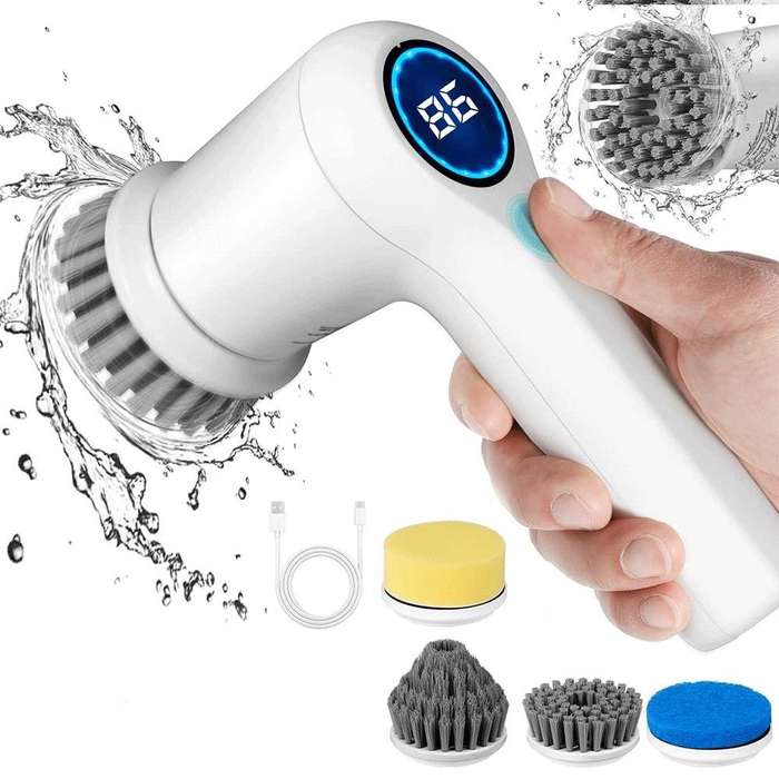 Electric spin scrubber cordless shower brush with LED display