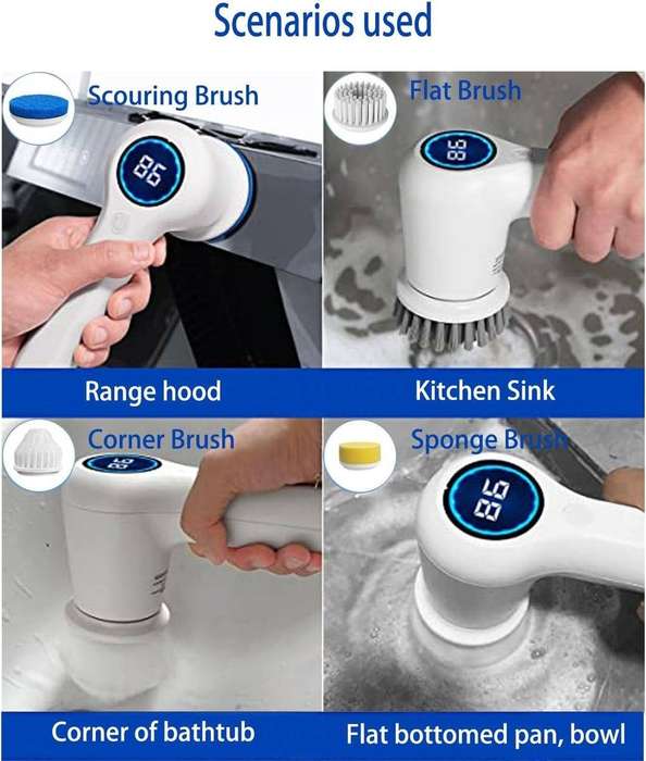 Electric spin scrubber cordless shower brush with LED display