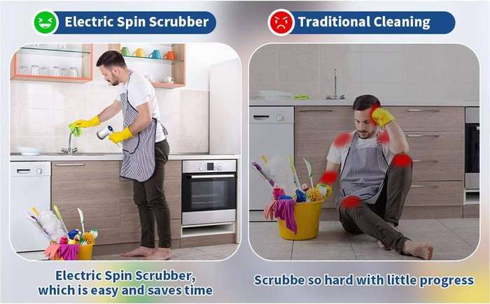 Electric spin scrubber cordless shower brush with LED display