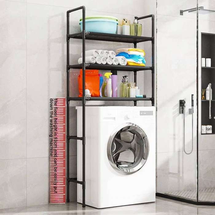 Laundry washing machine storage bathroom and toilet rack with shelves
