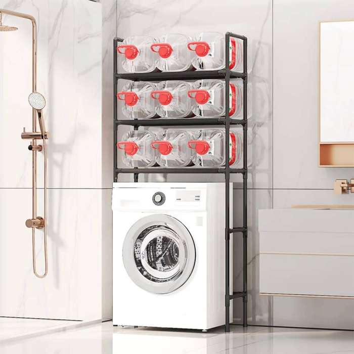 Laundry washing machine storage bathroom and toilet rack with shelves