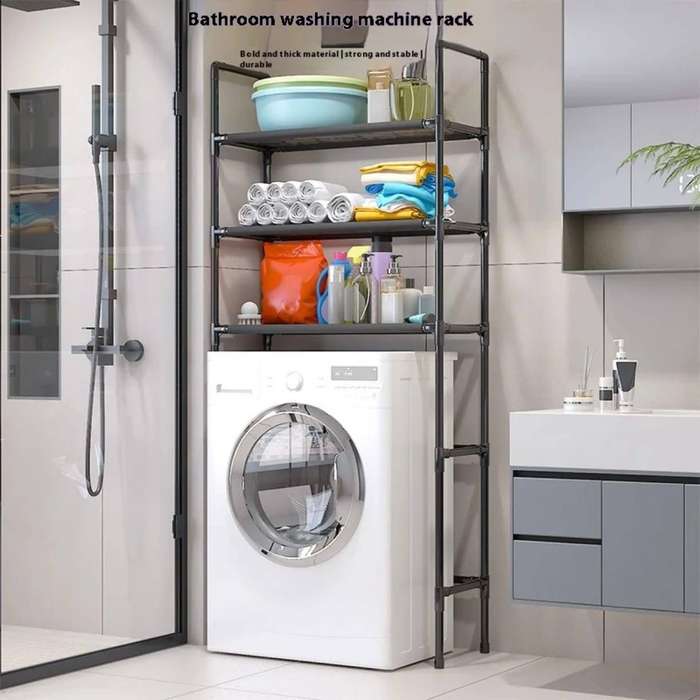 Laundry washing machine storage bathroom and toilet rack with shelves