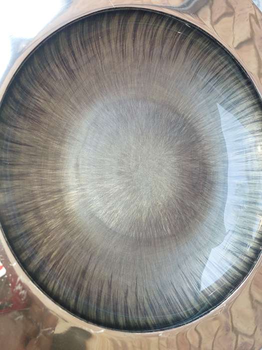 A BEAUTIFUL ART DECOR ROUND WITH LACQUERED INNER BOWL ALUMINIUM ALLOY SERVING TRAY SOLD AS IS
