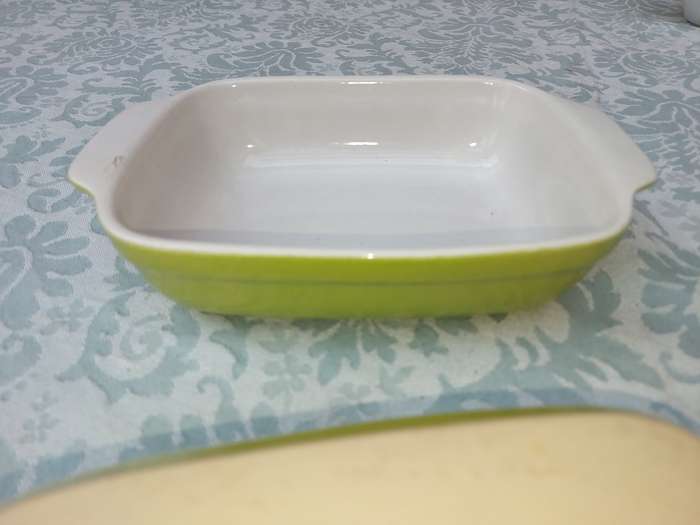 TWO GREEN COLOURED STONEWAREOVEN PROOF LAZANIA DISHES